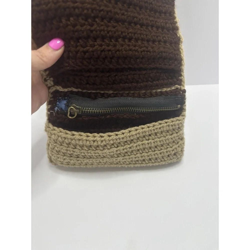 Handmade Beige Crocheted Wallet With‎ Zipper Pocket